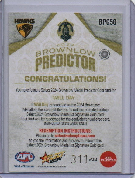 Brownlow Predictor Gold-Will Day